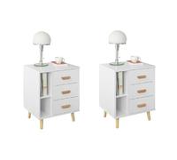SoBuy Set 2 Mesitas de Noche con 3 Cajones 48x40x60cm | Mesas auxiliares modernas con almacenamiento para dormitorio, blanco FBT95-Wx2