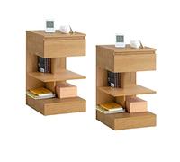SoBuy Set 2 Mesitas de Noche con Cajón y 2 Estantes 39x39x65cm