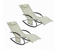SoBuy Set de 2 Tumbonas de Jardín Reclinables - Sillas Ergonómicas de Exterior con Almohada y Bolsillos Laterales, Tejido Transpirable, 150 kg, para Playa, Terraza, Camping y Piscina OGS28-MIx2