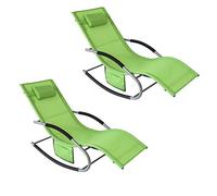 SoBuy Set 2 Tumbonas de Jardín Exterior con Cojín, 150×63×87cm hasta 150 kg | Set de 2 Sillas de Playa con Bolsillo Lateral, Estructura de Metal Robusta, Revestimiento Transpirable, Verde, OGS28-GRx2
