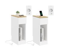 SoBuy Set de 2 mesita de Noche 20cm con estación de Carga, rodapié 20x35x60 | Mesilla de Noche estrecha, ahorra espacio para dormitorio, sala de estar, espacios pequeños Blanco, FBT111-E-WNx2