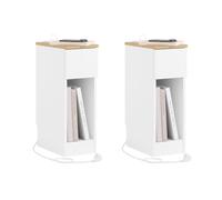 SoBuy Set de 2 mesitas de Noche estrechas con Carga USB & Type-C, Mesa de Noche con diseño para zócalo, Mueble Auxiliar para Espacios pequeños, Blanco 20x35x60 cm FBT111-E-WNx2