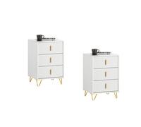 SoBuy Set de 2 Mesitas de Noche Mesa Auxiliar Mobiliario de Salón Moderno con 3 Cajones Blanco 40 x 40 x 63 cm FBT115-L-Wx2 ES