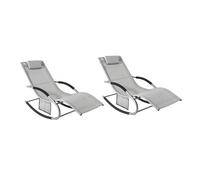 SoBuy Set 2 Tumbonas de Jardín Exterior con Cojín, 150×63×87cm hasta 150 kg | Set de 2 Sillas de Playa con Bolsillo Lateral, Estructura de Metal Robusta, Revestimiento Transpirable, Gris, OGS28-HGx2