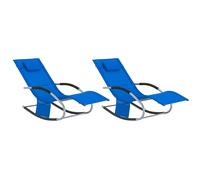SoBuy Set de 2 Tumbonas Mecedoras con Almohada y Bolsillo Lateral Estructura de Hierro Malla Transpirable Teslin Cómodo Soporta hasta 150 kg Color Azul Real 63 x 150 x 83 cm OGS28-KBx2 ES