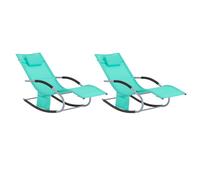 SoBuy Set de 2 Tumbonas Mecedoras con Almohada y Bolsillo Lateral Estructura de Hierro Malla Transpirable Teslin Cómodo Soporta hasta 150 kg Color Azul 63 x 150 x 83 cm OGS28-TBx2 ES