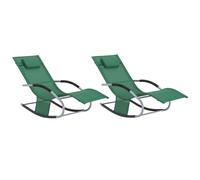 SoBuy Set de 2 Tumbonas Mecedoras con Almohada y Bolsillo Lateral Estructura de Hierro Malla Transpirable Teslin Cómodo Soporta hasta 150 kg Color Verde Oscuro 63 x 150 x 83 cm OGS28-WDx2 ES
