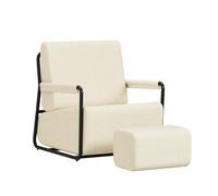 SoBuy Sillón Relax con reposapiés, Espuma 30D y Confort ergonómico 67x74x78 | Sillón con taburete, tejido de franela suave y estructura estable para salón, dormitorio y espacios pequeños, beige, FST99-MI