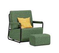 SoBuy Sillón Relax con reposapiés, Espuma 30D y Confort ergonómico 67x74x78 | Sillón con taburete, tejido de franela suave y estructura estable para salón, dormitorio y espacios pequeños, verde, FST99-SY