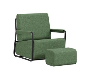 SoBuy Sillón Relax con reposapiés, Espuma 30D y Confort ergonómico 67x74x78 | Sillón con taburete, tejido de franela suave y estructura estable para salón, dormitorio y espacios pequeños, verde, FST99-SY