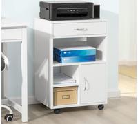 SoBuy, soporte móvil para impresora, organizador de oficina, archivador con ruedas, carro auxiliar para oficina, contenedor de oficina con cajones y puerta - 50x40x75 cm