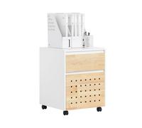SoBuy Soporte para Impresora con 4 Ruedas Multifuncional Armario de Oficina Mesa Auxiliar con 2 Cajones Blanco 45 x 45 x 59 cm ASK06-WN ES
