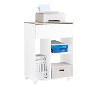 SoBuy Soporte para Impresora con Ruedas Organizador de Oficina con Cajones 63 x 42 x 88 cm Color Blanco ASK10-WN ES
