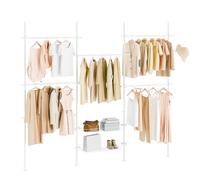 SoBuy Telescopica Perchero Burro Ropa resistente, dormitorio | Armario abierto ajustable con barras y estantes, solución de almacenamiento para ropa, blanco, KLS04-II-W