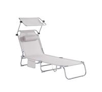 SoBuy Tumbona Plegable de Jardín, Silla Playa con Parasol, Almohada y Bolsillo Lateral, Tumbona Reclinable para Patio, Camping, Playa, Beige, 155x56x81cm, OGS48-MI