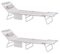 SoBuy Tumbonas plegables OGS35-MIx2 - Set 2 reclinables con almohada y bolsillo, beige