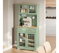 SoBuy Vitrina Buffet con Enchufes y USB, LED, Verde con estante para vinos armario de cocina con superficie de trabajo FSB108-E-GR