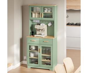 SoBuy Vitrina Buffet con Enchufes y USB, LED, Verde con estante para vinos armario de cocina con superficie de trabajo FSB108-E-GR