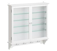 SoBuy Vitrina de Pared Blanca con Puertas de Cristal y Estantes Ajustables, Mueble Suspendido para Exhibir y Organizar FSB114-E-W
