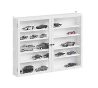 SoBuy Vitrina Mural 5 Niveles, estantes Prof. 10,8 cm, Colecciones | Puerta de bambú-acrílico, estantes flexibles, antipolvo, Blanco, 80x12,2x60cm, FSB113-W