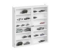 SoBuy Vitrina Mural 6 Niveles, estantes Prof. 10,8 cm, Colecciones | Gran vitrina mural con puerta bambú-acrílico, estantes flexibles, Blanco, 80x12x80cm, FSB113-H-W