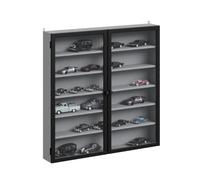 SoBuy Vitrina Mural 6 Niveles, estantes Prof. 10,8 cm, Figuras | Gran vitrina colección con melamina decorativa tela, puerta bambú-acrílico, estantes flexibles, Gris, 80x12,2x80, FSB113-H-DG