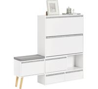 SoBuy, zapatero, armario para zapatos, estantería para zapatos, cajón para zapatos de madera, con 1 carro, banco para zapatos, caja para zapatos con 2 puertas abatibles y 2 puertas