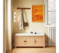 SoBuy Zapatero con Asiento, Almacenaje con 4 Compartimentos, Ocultas, Asiento y Diseño Natural, para Recibidor Dormitorio Entrada + Carga 225kg Tamaño 104x35x47cm FSR188-N