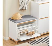 SoBuy: Zapatero con puerta, banco para zapatos con cojín, mueble para zapatos, banco con asiento, blanco y color natural, dimensiones aproximadas: 60x55x34 cm, modelo FSR191-WN