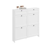 SoBuy Zapatero Entrada Recibidor, Mueble Zapatero Blanco Moderno para Entrada, con 2 Cajones y 4 Zapateros, Almacenaje para 12 Pares de Zapatos, Material MDF E1, 100 x 19 x 107cm, FSR208-W