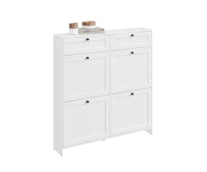 SoBuy Zapatero Entrada Recibidor, Mueble Zapatero Blanco Moderno para Entrada, con 2 Cajones y 4 Zapateros, Almacenaje para 12 Pares de Zapatos, Material MDF E1, 100 x 19 x 107cm, FSR208-W