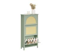 SoBuy Zapatero Estrecho - 3 Puertas 62x25x121,5cm Entrada | Zapatero Entrada Recibidor En MDF Con Puertas De Ratán, Antivuelco, 12 Pares, Para Pisos Pequeños, Verde Amarillo, FSR222-GR