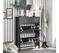 SoBuy, zapatero estrecho con 2 puertas y 1 cajón, mueble para zapatos con espacio de almacenamiento ideal para pasillos y entradas, estante para zapatos que ahorra espacio, color , modelo FSR89-SCH