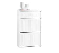 SoBuy Zapatero Estrecho con 2 Solapas 61x26x100cm para recibidor | Mueble zapatero con cajón organizador, MDF E1, sin tiradores, ideal pasillo estrecho, blanco FSR165-W