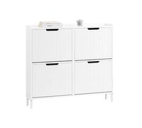 SoBuy Zapatero Estrecho con 4 Puertas 100x19x91cm para Recibidor | Zapatero madera vetas verticales para espacios pequeños, recibidor, pasillo o habitación blanco FSR177-L-W