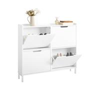 SoBuy Zapatero Estrecho con 4 Solapas - Mueble Zapatero Entrada Recibidor, Armario Zapateros Estrecho de Madera para Pasillo Estrecho y Entrada, 100x19x91 cm, Blanco FSR100-W