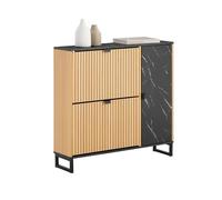 SoBuy Zapatero Estrecho con Cajones 90x24x88cm para Recibidor | Mueble recibidor estilo nórdico con armario lateral, ahorra espacio, 60kg negro y roble claro FSR203-N