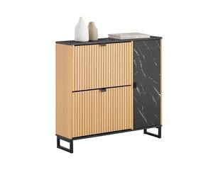 SoBuy Zapatero Estrecho con Cajones 90x24x88cm para Recibidor | Mueble recibidor estilo nórdico con armario lateral, ahorra espacio, 60kg negro y roble claro FSR203-N