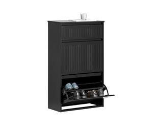 SoBuy Zapatero Estrecho Entrada Recibidor - Mueble Zapatero con 2 Solapas y Cajón Organizador - Ideal para Pasillo Estrecho - Negro, MDF Resistente, 61x26x100 cm - FSR165-SCH