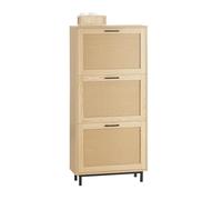 SoBuy Zapatero Estrecho Madera - Zapatero Entrada Recibidor - 3 Solapas con Puertas de Ratán, para Pasillo y Entrada, 60 x 24 x 127 cm, FSR155-N