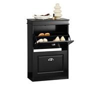 SoBuy Zapatero Estrecho para Entrada y Recibidor - Mueble Zapatero Negro con 2 Solapas y Gran Capacidad - Armario 54x24x83cm para Pasillo Estrecho, Recibidores, Dormitorio, FSR78-SCH