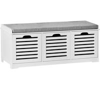 SoBuy, zapatero moderno con asiento y cojín, con 3 compartimentos, color blanco, aproximadamente 105x43x35 cm