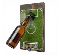 Soccer Field Wall Mounted Bottle Opener with Cap Catcher Net, Wooden Soccer Pitch Beer Opener for Home Bar Man Cave Game Room, Backyard Party Decor for Beer and Soda Bottles
