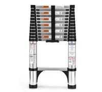 SocTone Escalera telescópica, escalera de extensión ligera de aluminio de 12.5 pies con 2 estabilizadores triangulares, capacidad máxima de 330 libras, escalera plegable multiusos para RV o trabajo al
