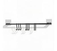 SODANY Barra de Cocina para Colgar Utensilios con 8 Ganchos Deslizantes, Organizador de Pared Adhesivo Sin Taladro, Soporte Multiusos de 42cm para Sartenes y Toallas, Capacidad 5kg, Resistente al Agua
