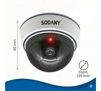 SODANY Cámara de Vigilancia Falsa Tipo Domo con LED Roja, Efecto Realista Disuasorio para Casa y Local, Fácil Sin Cables