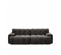 Sofá 2 plazas - diseño moderno curvo con reposabrazos anchos y tapizado con botones, sin montaje - gris