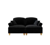 Sofá 2 plazas - estilo mid-century, brazos acampanados, faldón extraíble, patas madera - negro