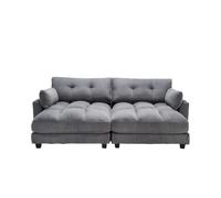 Sofá 2 plazas modular de pana - convertible en 2 sillones, con cojines, portavasos, bolsillos laterales y puertos usb - gris