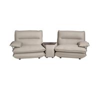 Angel Cerdá | Sofá de 2 Plazas de Piel Gris Taupe Modelo 6371 | con Consola Central de Madera de Nogal y Patas de Acero Negro